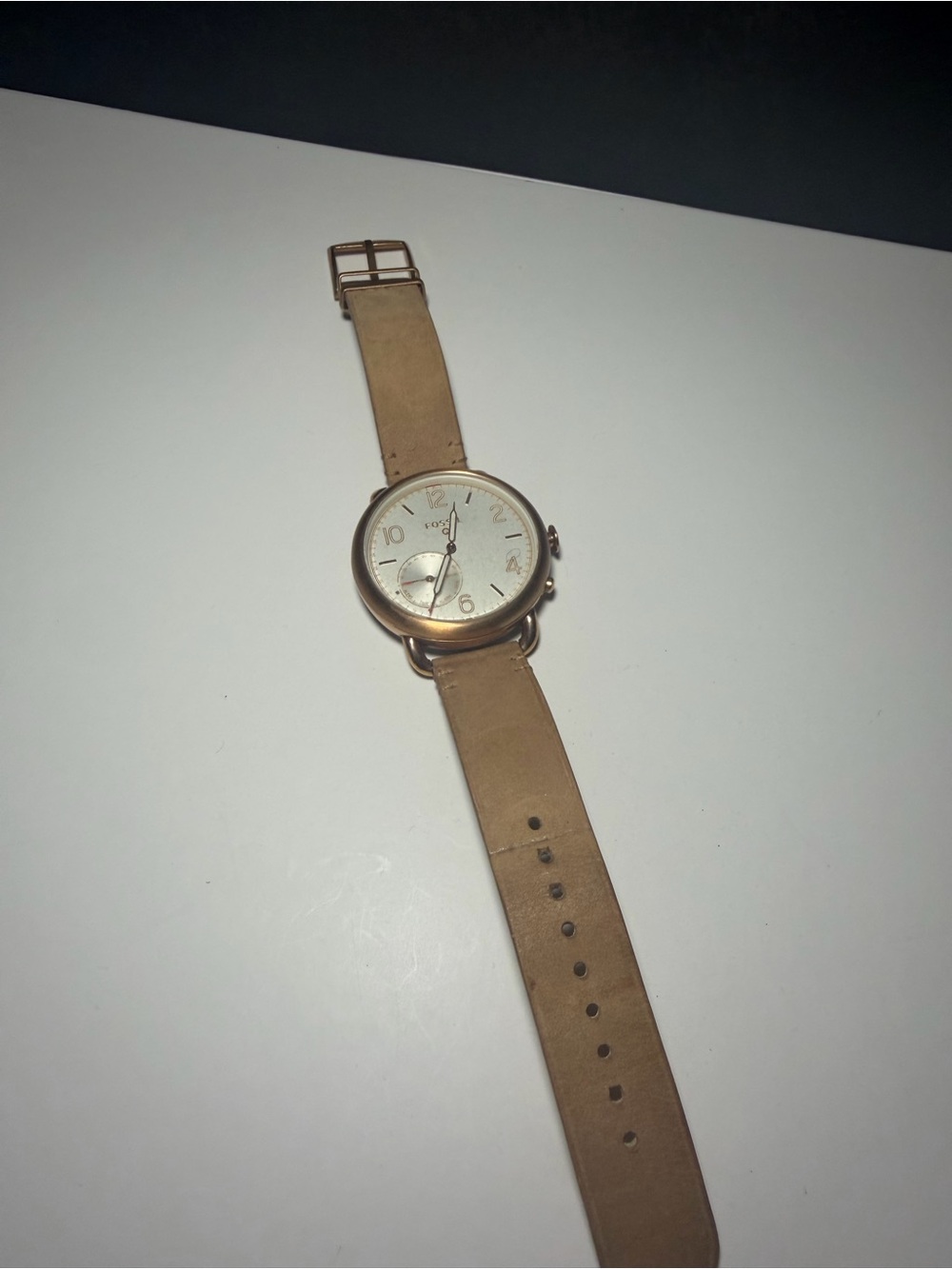 FOSSIL Q tailor hybrid women watch light brown leather strap cream analog dial